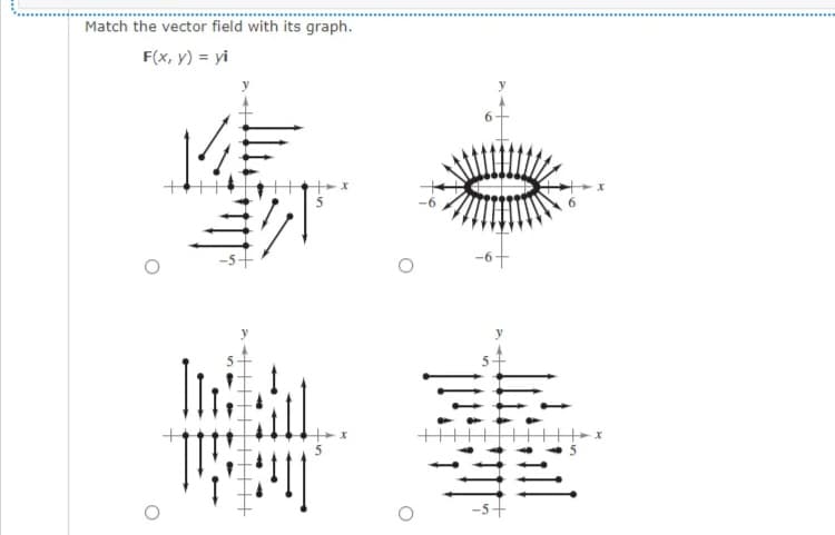 Match the vector field with its graph.
F(x, y) = yi
-6-
事
5
-5+
