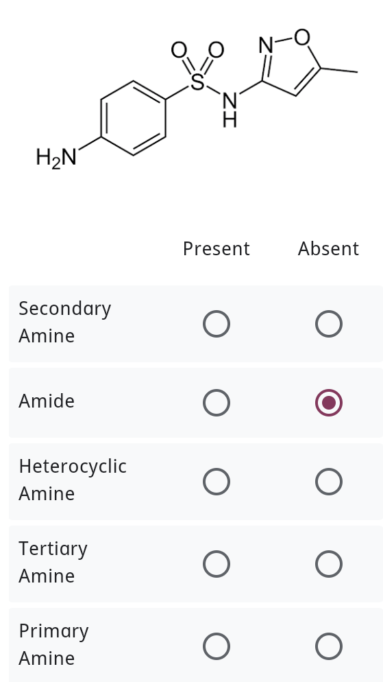 H2N
Present
Absent
Secondary
Amine
Amide
Heterocyclic
Amine
Tertiary
Amine
Primary
Amine
ZI
