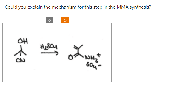 Could you explain the mechanism for this step in the MMA synthesis?
OH
#₂504
sty
Sour