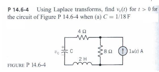 P 14.6-4 Using Laplace transforms, find ve(t) for t> 0 for
the circuit of Figure P 14.6-4 when (a) C = 1/18 F
FIGURE P 14.6-4
Uc
C
492
ww
2 H
www
89
lu(t) A
