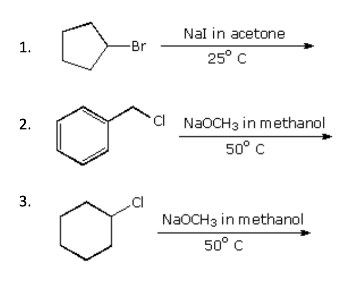 Nal in acetone
-Br
25° C
CC N2OCH3 in methanol
50° C
3.
NaOCH3 in methanol
50° C
1.
2.
