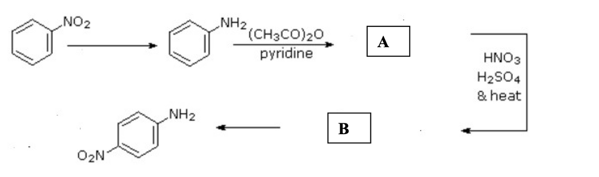 NO2
NH2
(CH3CO)20
pyridine
А
HNO3
H2S04
& heat
NH2
В
O2N
