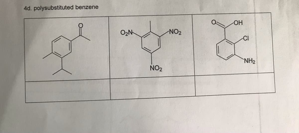 4d. polysubstituted benzene
HO-
O2N
NO2
NH2
NO2
