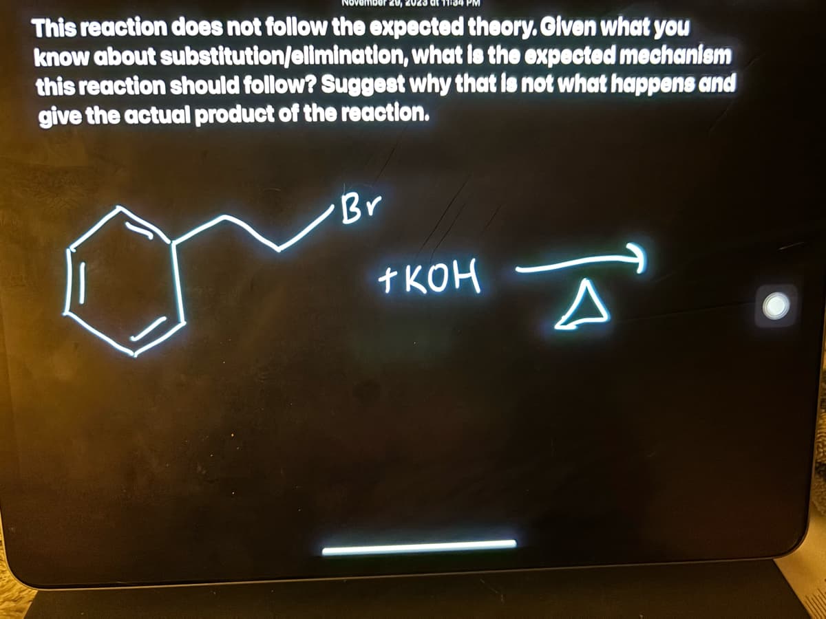 This reaction does not follow the expected theory. Given what you
know about substitution/elimination, what is the expected mechanism
this reaction should follow? Suggest why that is not what happens and
give the actual product of the reaction.
Br
ткон
s