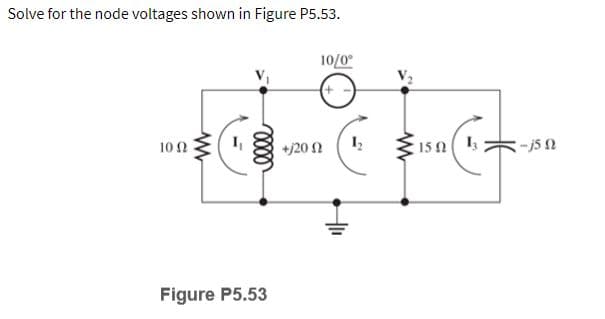 Solve for the node voltages shown in Figure P5.53.
10/0
(+
10 2
+j20 2
15 n 1
Figure P5.53
000
