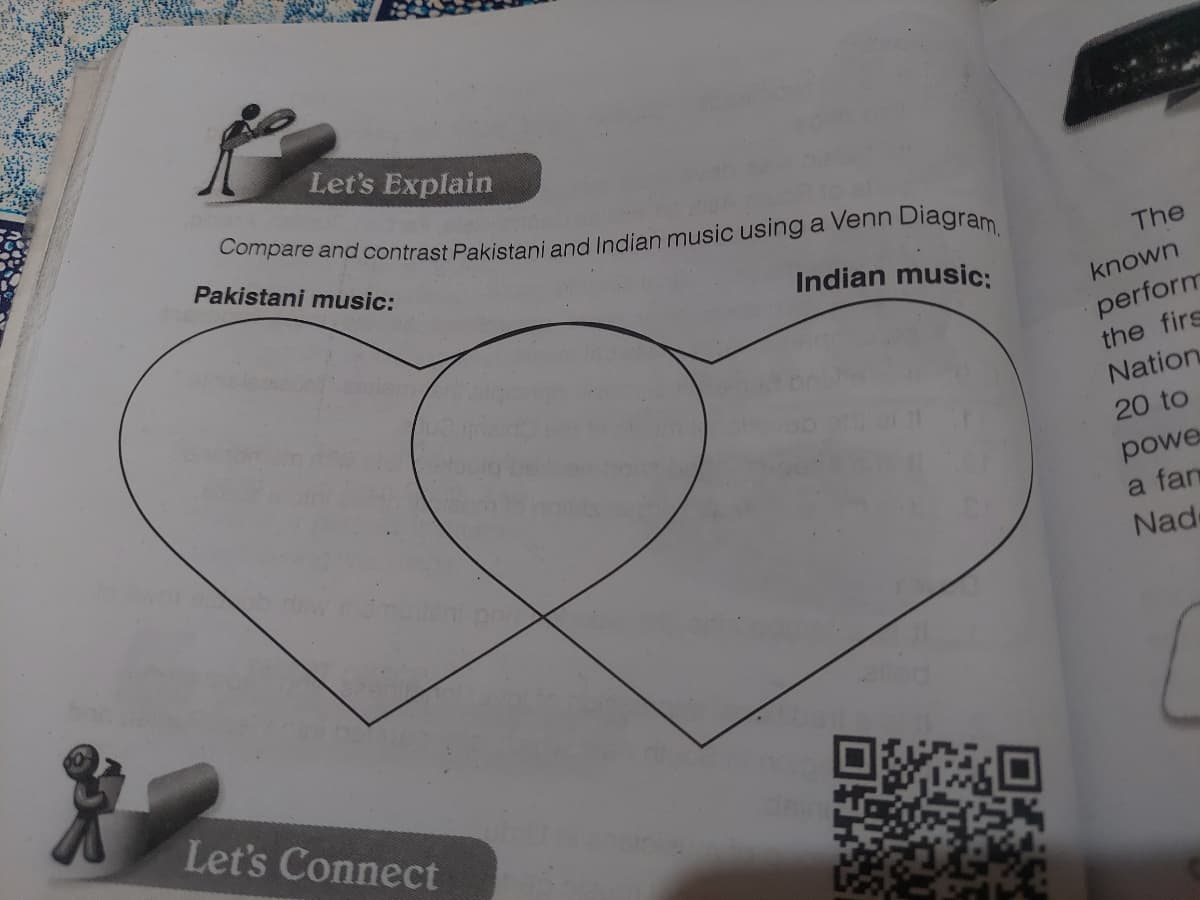 Let's Explain
Pakistani music:
The
Indian music:
known
perform
the firs
Nation
20 to
powe
a fan
Nad
Let's Connect
