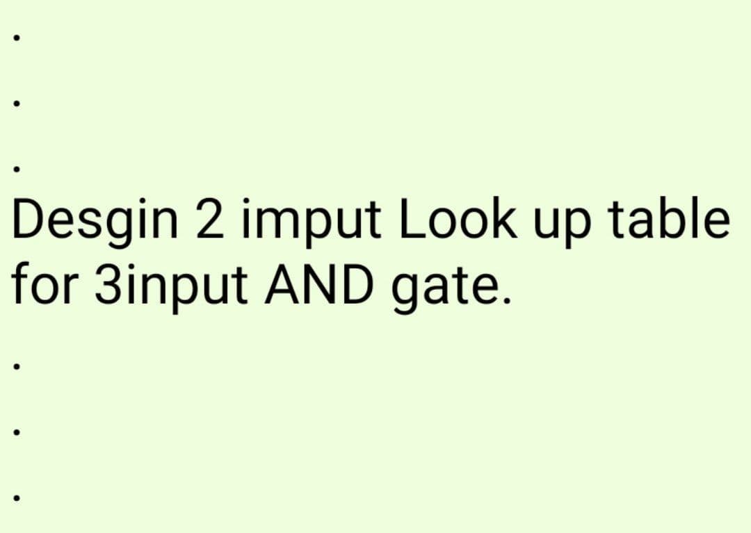 Desgin 2 imput Look up table
for 3input AND gate.