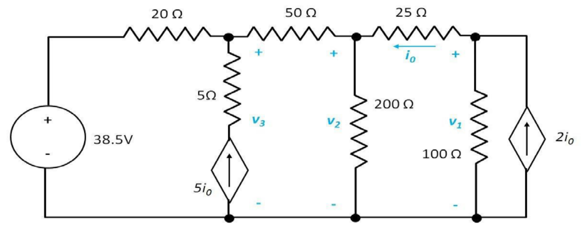 38.5V
20 Ω
5Ω
510
+
50 Ω
+
V2
25 Ω
Το
200 Ω
100 Ω
Μ
21ο