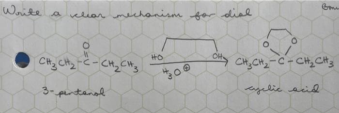 Woute
chanism or dial
a veliar
HO
CH CH2-C-CH2CH3
Ots CH,CH2-C - CH, CH3
3-pentanol
eyelicacidl
り
