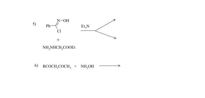 5)
Ph
N-OH
+
NH,NHCH,COOEt
6) RCOCH,COCH,
Et,N
+ NH₂OH