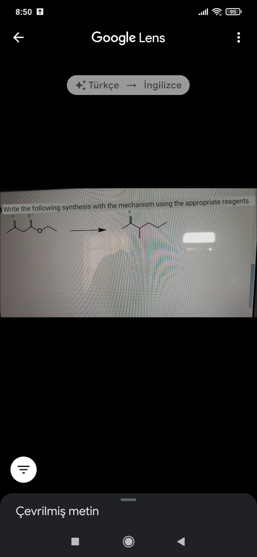8:50
95
Google Lens
Türkçe
İngilizce
Write the following synthesis with the mechanism using the appropriate reagents.
Çevrilmiş metin

