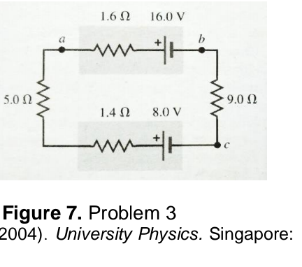 1.6 Ω
16.0 V
a
5.0 Ω
9.0 N
1.4 N
8.0 V
Figure 7. Problem 3
2004). University Physics. Singapore:
