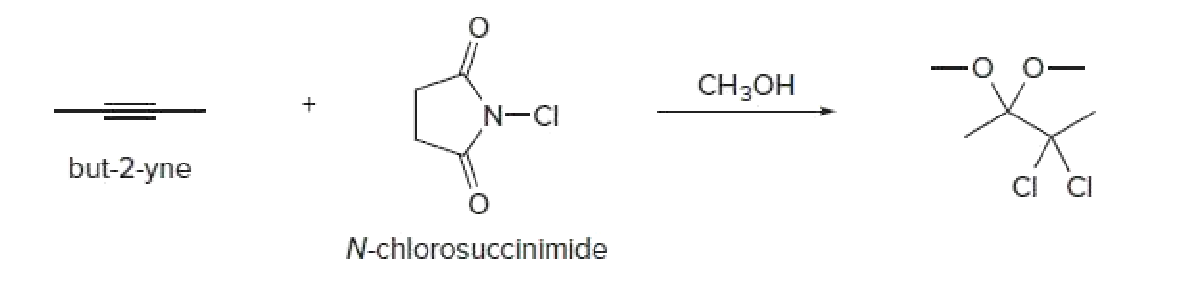 CH3OH
N-CI
but-2-yne
CI CI
N-chlorosuccinimide
