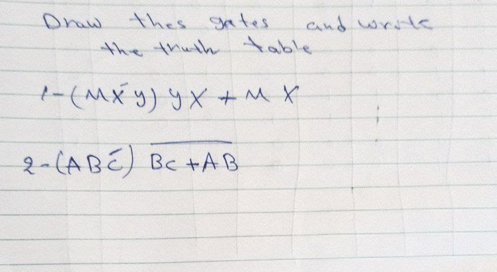Draw
thes gates.
the truth table
А-(меу) ух+их
2-(ABC)
Встав
and write