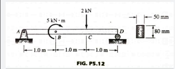 2 kN
50 mm
5 kN • m
D
80 mm
B
C
1.0 m
-1.0 m
-1.0 m
FIG. P5.12
