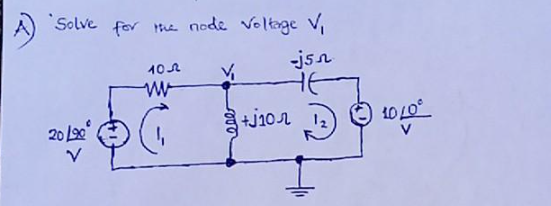 Solve for the node voltage V₁
-jsn
So
20190
102
www
+100 12
10/0