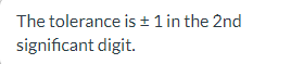 The tolerance is ± 1 in the 2nd
significant digit.
