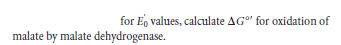 for E, values, calculate AG" for oxidation of
malate by malate dehydrogenase.
