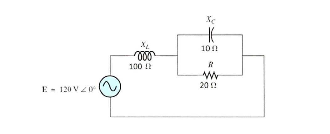 Xc
10 ?
100 2
R
20 2
E = 120 V Z
