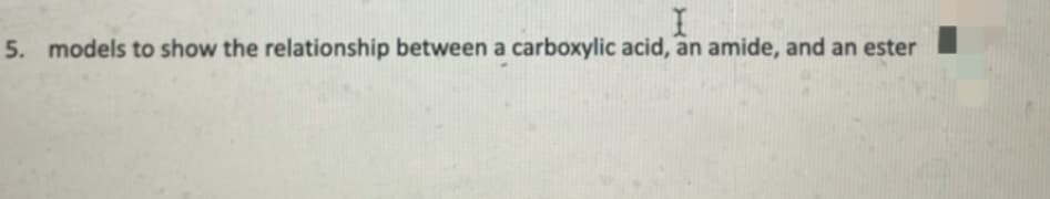 5. models to show the relationship between a carboxylic acid, an amide, and an ester
