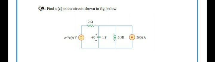 Q9: Find v(t) in the circuit shown in fig. below:
22
1F
0.SH
28(1) A
