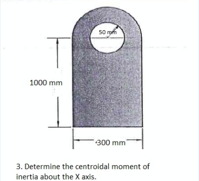50 mm
1000 mm
300 mm
3. Determine the centroidal moment of
inertia about the X axis.
