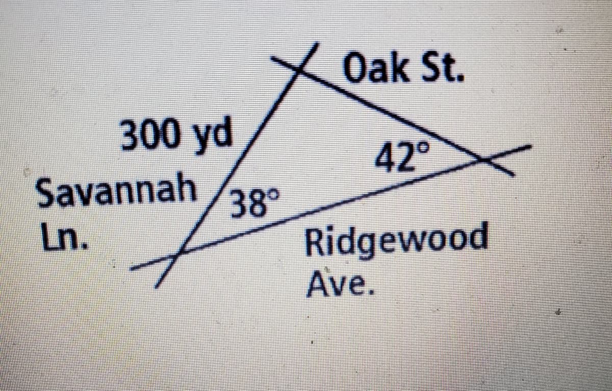 Oak St.
300 yd
42°
Savannah
38°
Ridgewood
Ave.
Ln.
