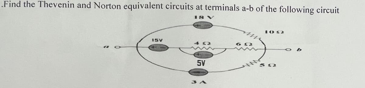 Find the Thevenin and Norton equivalent circuits at terminals a-b of the following circuit
15V
www
5V
3 A
10 32
ii)
592