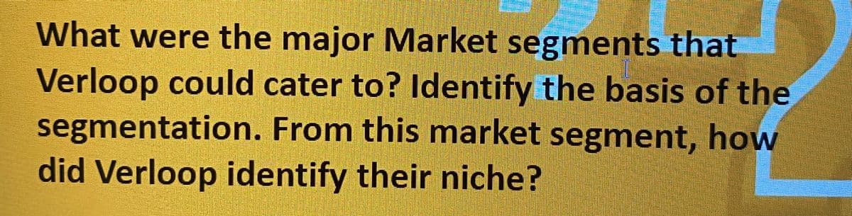 What were the major Market segments that
Verloop could cater to? Identify the basis of the
segmentation. From this market segment, how
did Verloop identify their niche?