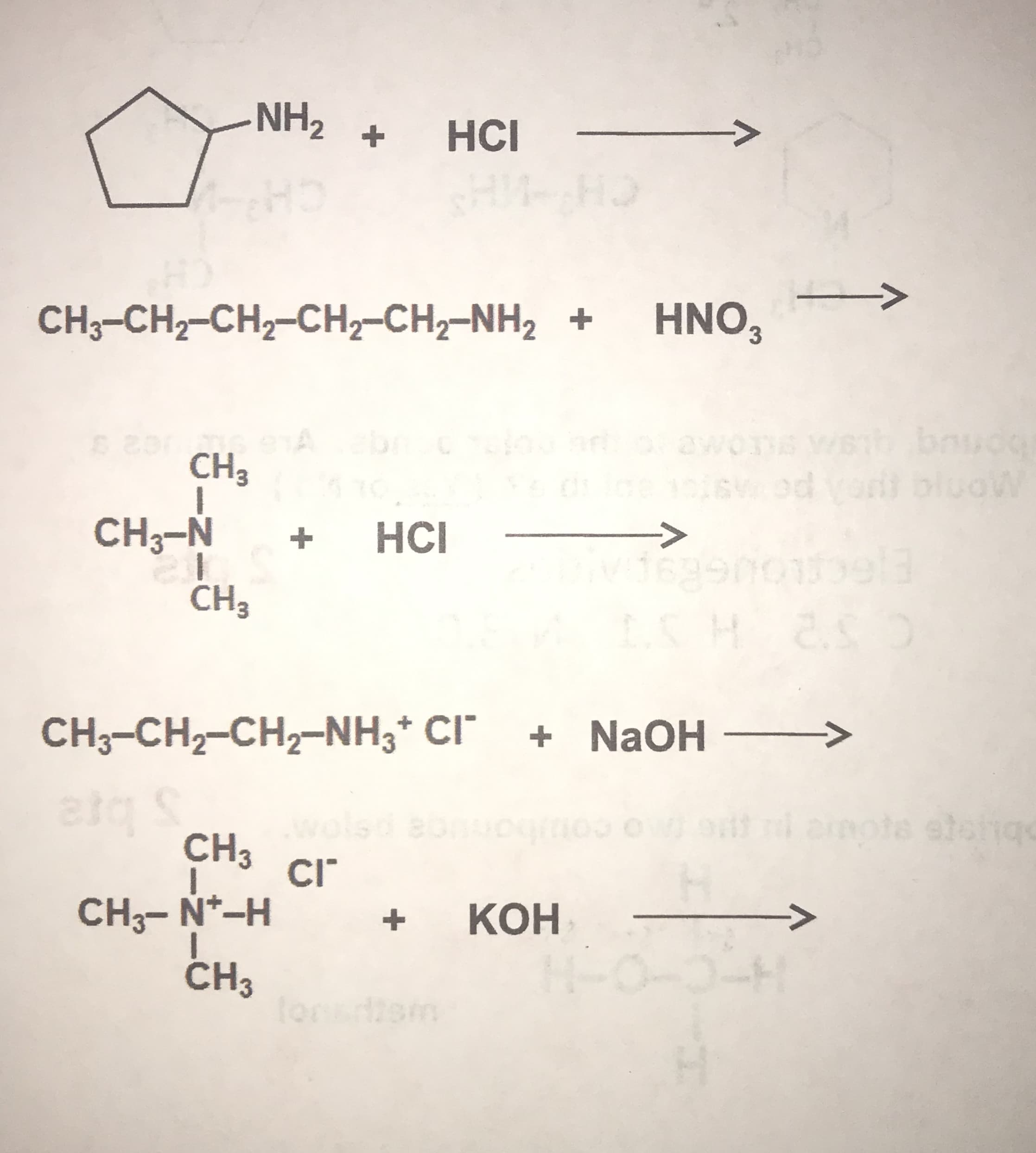 NH2
HCI
CH
CH3-CH2-CH,-CH,-CH2-NH2 +
HNO,
