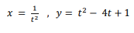 x = = , y = t2 – 4t +1
t2
