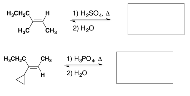H3CH₂C
H3C
н
Н
CH3
1) H2SO4, д
2) H2O
H₂CH₂C CH3 1) H3PO4,
2) H2O