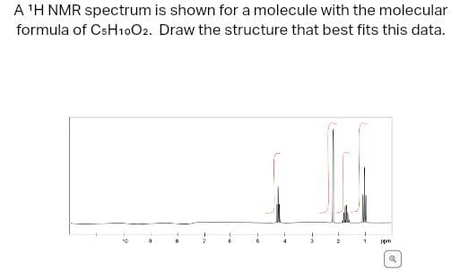A ¹H NMR spectrum is shown for a molecule with the molecular
formula of C5H1002. Draw the structure that best fits this data.
8
+
1
ppm
Q
