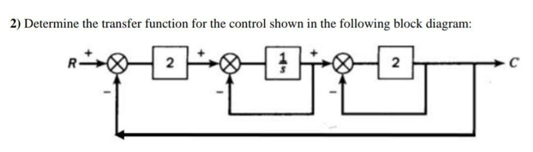 2) Determine the transfer function for the control shown in the following block diagram:
2
2