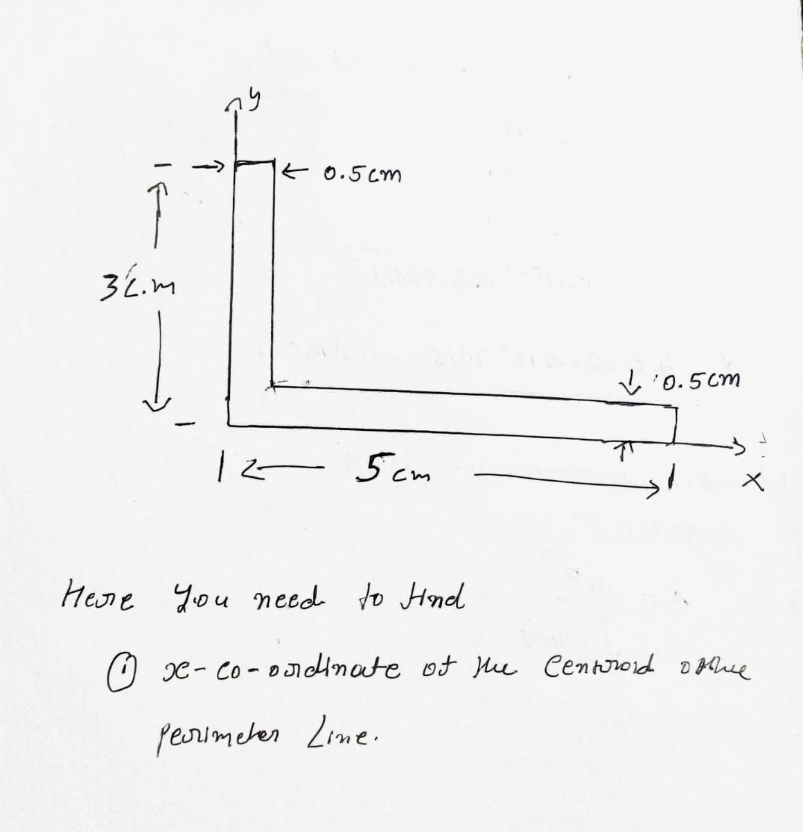 ما
32.m
пу
←0.5cm
12- 5cm
Here you need to Hind
↓0.5cm
Perimeter Line.
X
x-co-ordinate of the Centroid of the