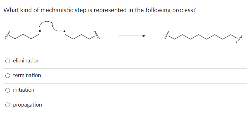 What kind of mechanistic step is represented in the following process?
elimination
termination
initiation
O propagation
min