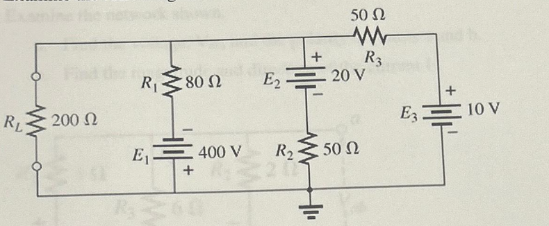 RL
- 200 Ω
R₁
E₁
80 Ω
+
400 V
+
11 w
R₂
E₂20 V
50 Ω
www
R3
+₁₁
50 Ω
Ez
+
10 V