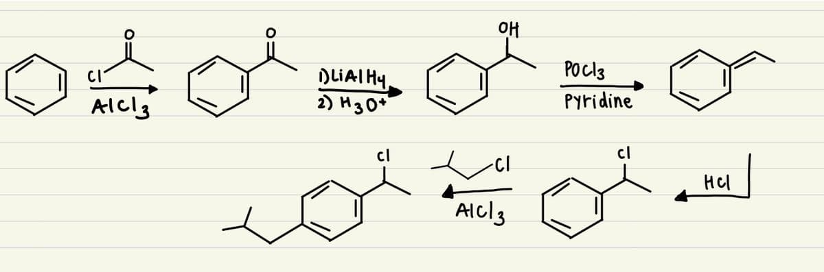 OH
POcl3
DLIAT Hy.
2) H3 0*
CI
Alcl3
Pyridine
cl
cl
HCl
Alcls
