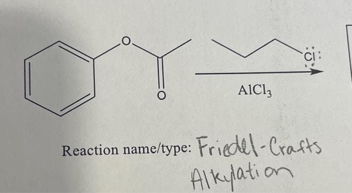 O
O
AIC13
Reaction name/type: Friedel-Crafts
Alkylation