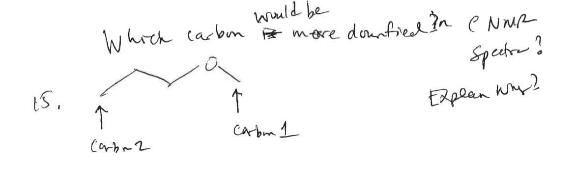 15,
would be
Which carbon more
个
Cabr 2
个
Carbon 1
downfied In CNNR
in
Spectre ?
Explan why?