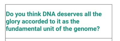 Do you think DNA deserves all the
glory accorded to it as the
fundamental unit of the genome?
