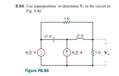 8.86 Use superposition to determine V, in the circuit in
Fig. 8.86.
10
ww
jin
6/0 v
(1)6/0 A
10 Vo
Figure P8.86
