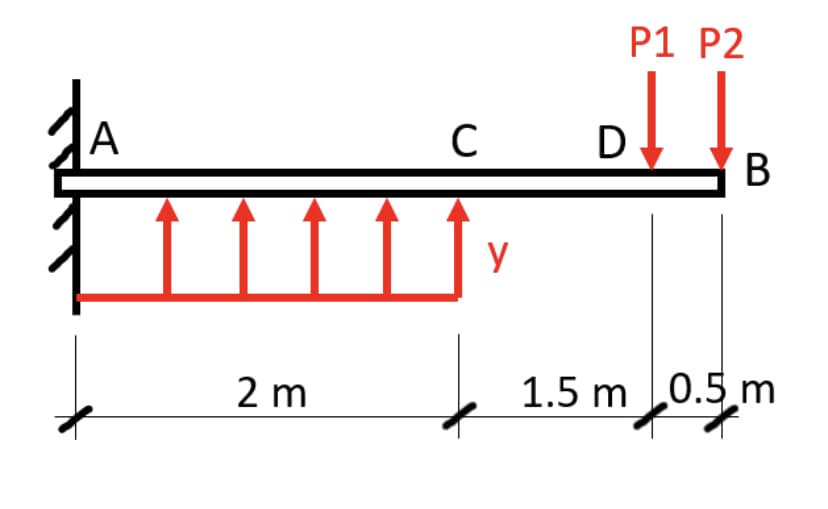 P1 P2
A
C
D
В
y
2 m
1.5 m 0.5 m
