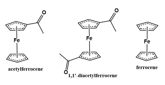 Fe
acetylferrocene
Fe
1,1'-diacetylferrocene
Fe
ferrocene
