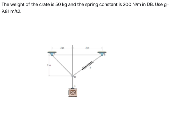 The weight of the crate is 50 kg and the spring constant is 200 N/m in DB. Use g=
9.81 m/s2.
www
