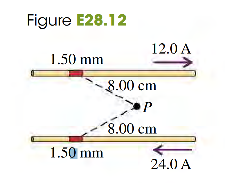 Figure E28.12
12.0 A
1.50 mm
8.00 cm
P
8.00 cm
1.50 mm
24.0 A
