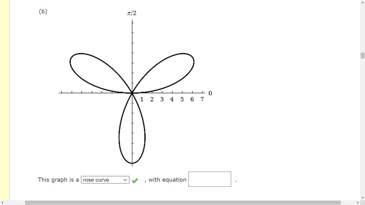 ◄
(b)
This graph is a rose curve
π/2
?
1 2 3 4 5 6 7
I
with equation
0