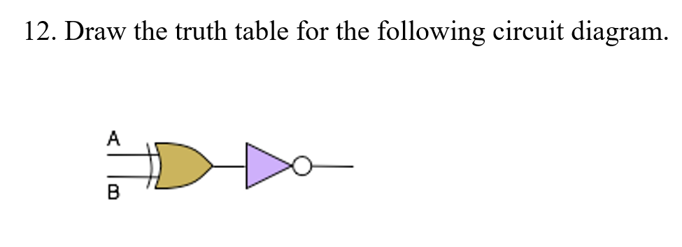 12. Draw the truth table for the following circuit diagram.
A
B
