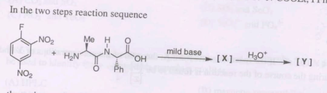 In the two steps reaction sequence
„NO2
Me H
mild base
H2N
[X]
H3O*
[Y]
HO
NO2
