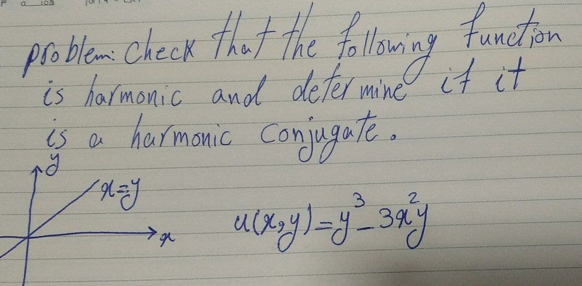 100
problem check that the following function
and it
is a harmonic Conjugate.
ау
rlay
3
2
alonging say
39
g